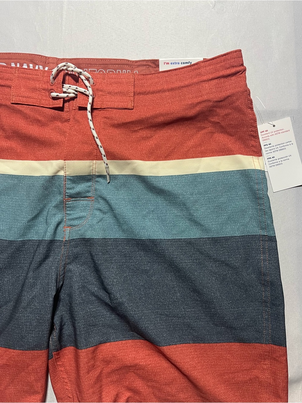 Men's 36 Waist Stripe Drawstring Swim Boardshorts